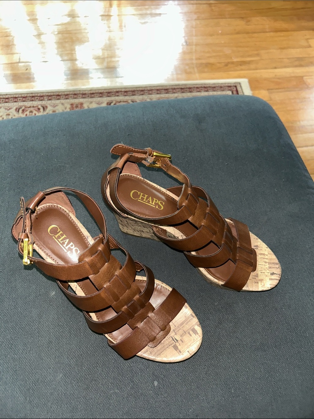 Chaps Brown Strappy Cork Wedge Sandals